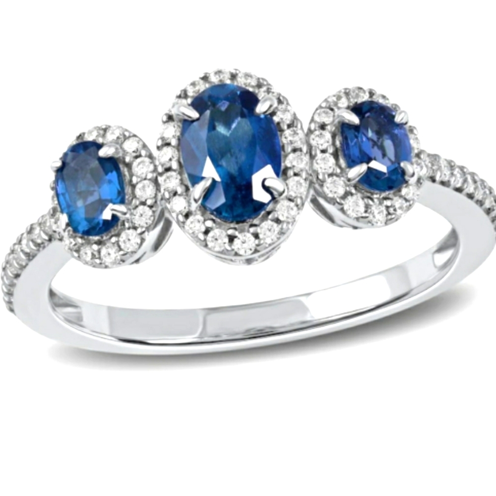 Sapphire & Diamond Ring 1/5 cut tw Round-cut 10K White Gold